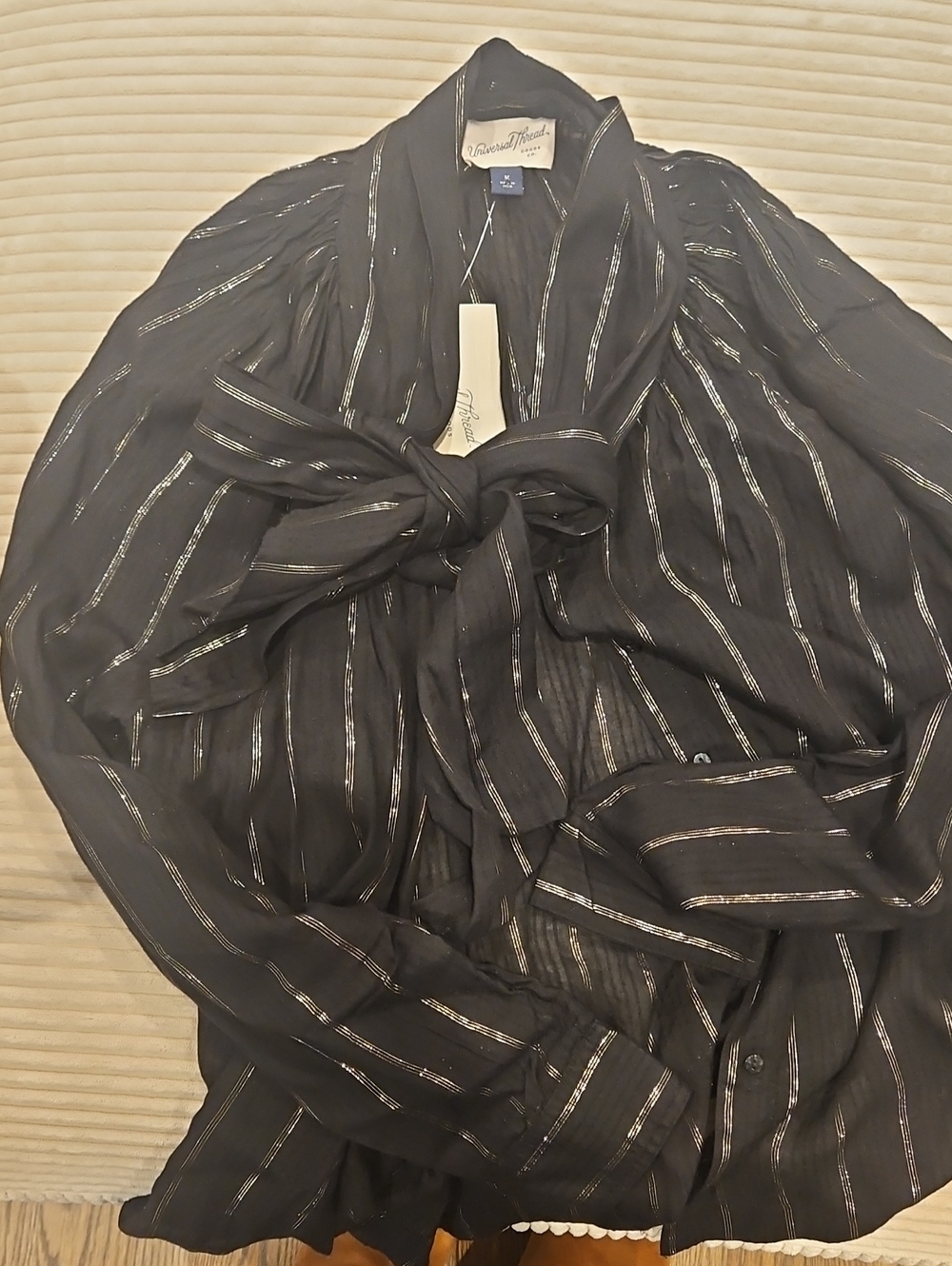 Black Sheer Stripe Scarf Blouse
